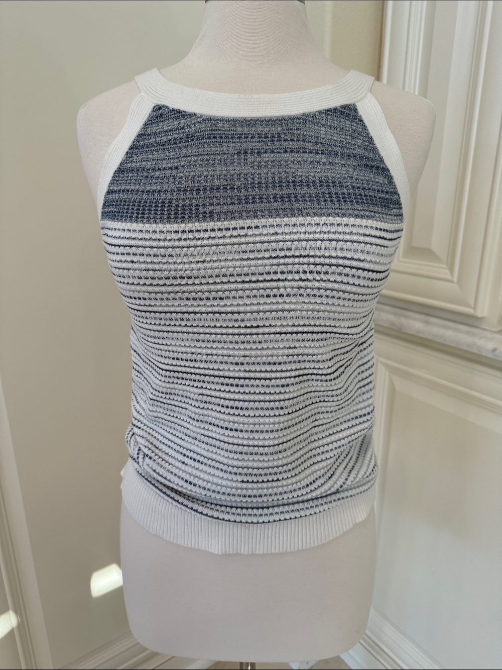 7 For All Mankind White & Navy Striped Halter Tank
